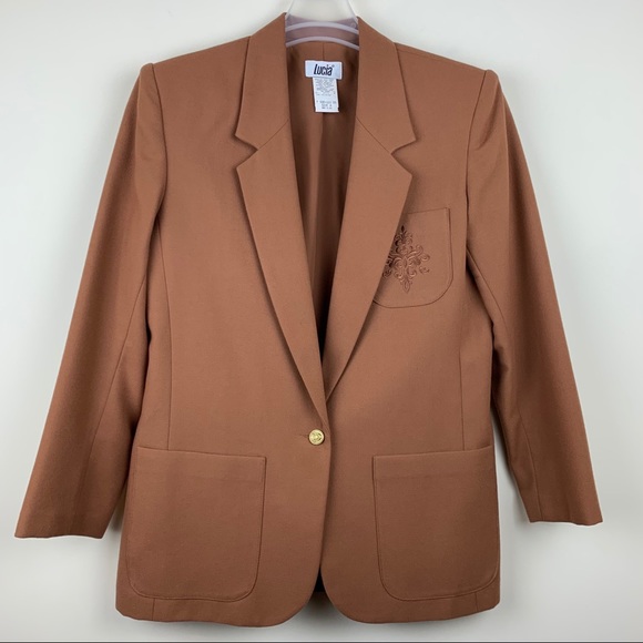 Vintage Lucia Tan One Button Embroidered Blazer - Picture 11 of 11